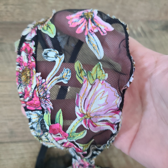 VICTORIA'S SECRET Bustier Corset Y2K Bra 32D‎ Fairy Embroidered Floral Lace - Picture 3 of 12
